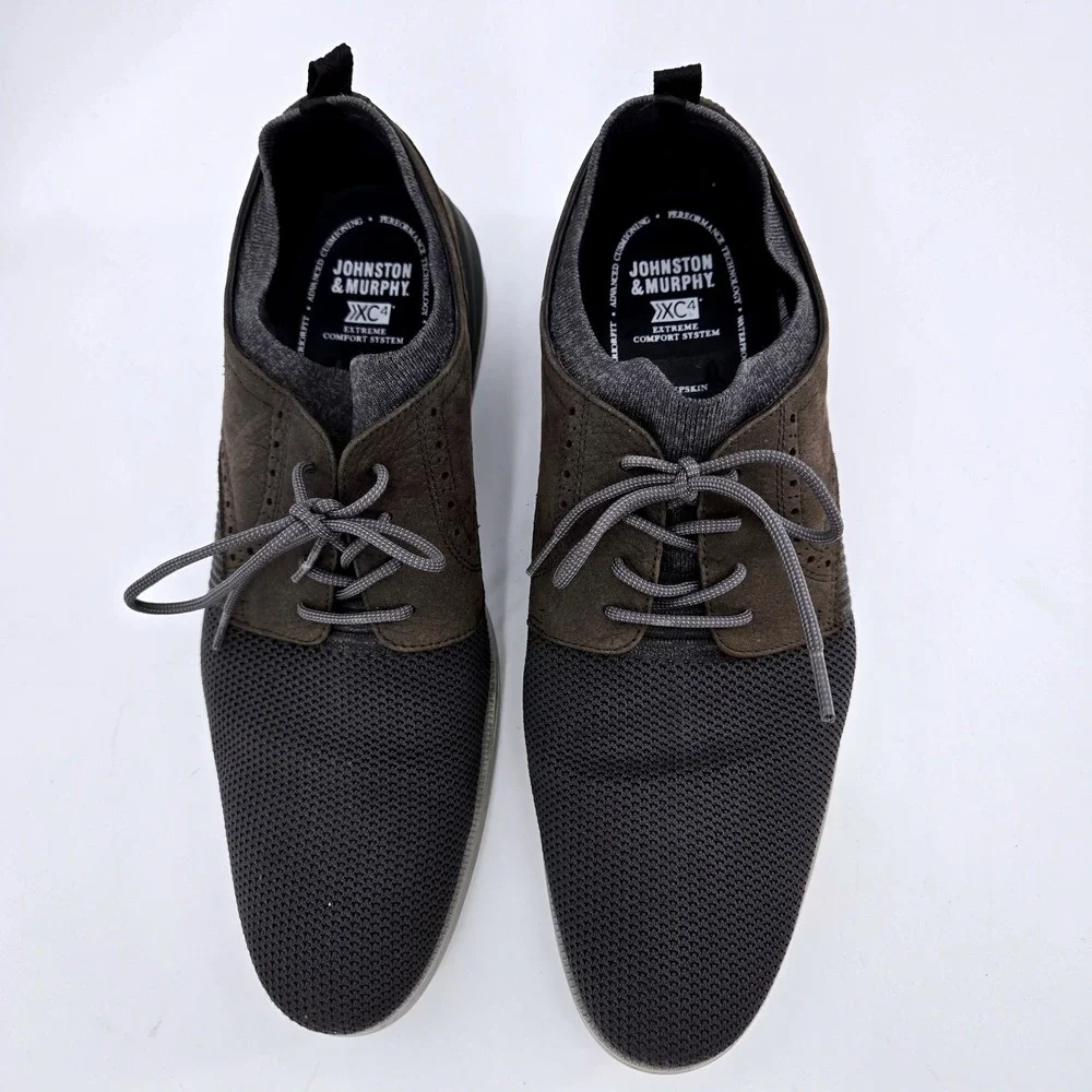 Johnston & Murphy XC4 Mens 13 Gray Knit Waterproof Wingtip Oxford Casual Sneaker